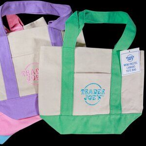 TRADER JOE'S Mini Pastel Canvas Tote Bag in Green NWT